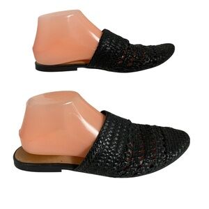 Salt + Umber Black Woven Leather Weaves Mules Slip On Flats Women’s 9 Feminine